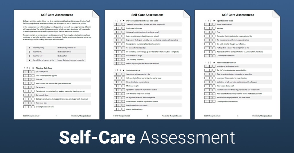 Self Care Assessment Worksheet Therapist Aid DBT Worksheets
