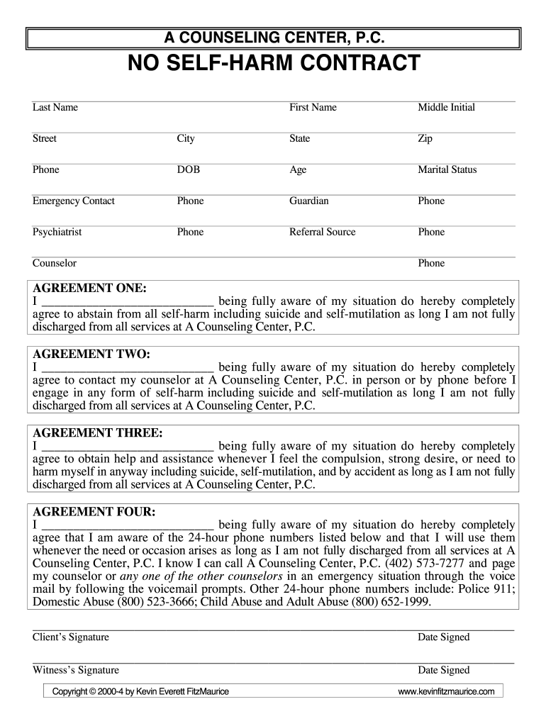 Self Harm Contract Template Fill Out And Sign Printable PDF Template 