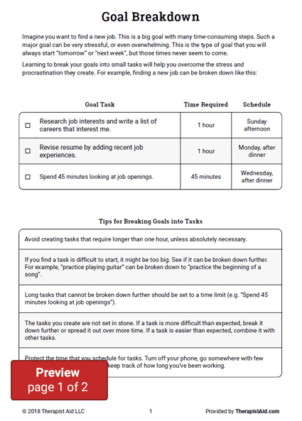 Setting Goals Worksheets