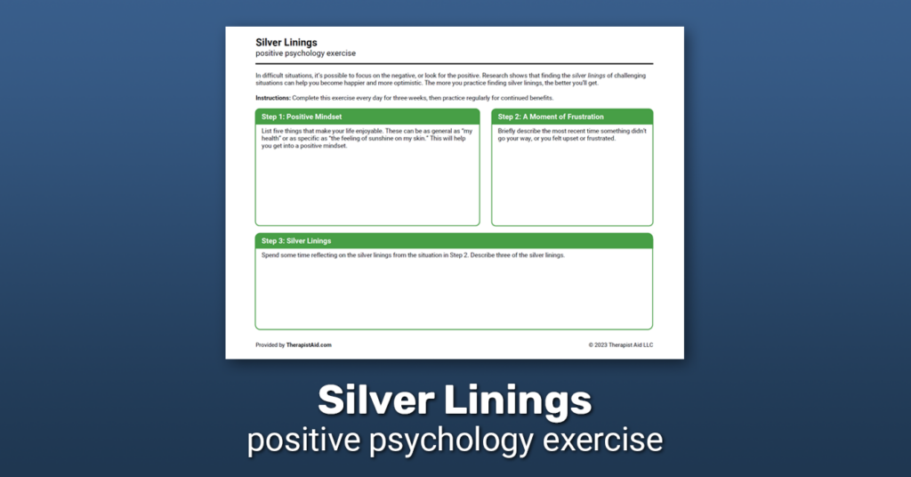 Silver Linings Positive Psychology Exercise Worksheet Therapist Aid