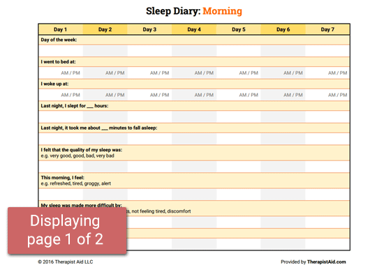 Sleep Diary Worksheet Therapist Aid