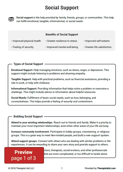 Social Support Worksheet Therapist Aid