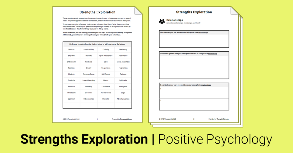 Strengths Exploration Worksheet Therapist Aid Therapy Worksheets 