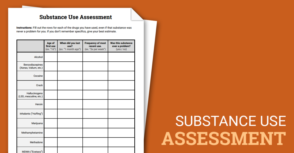 Substance Use Assessment Worksheet Therapist Aid