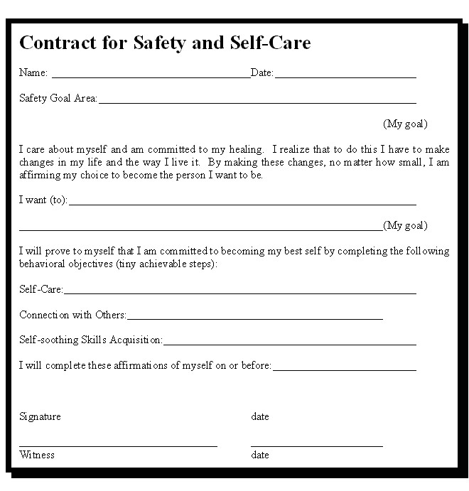 Suicide Safety Plan Contract Template Williamson ga us