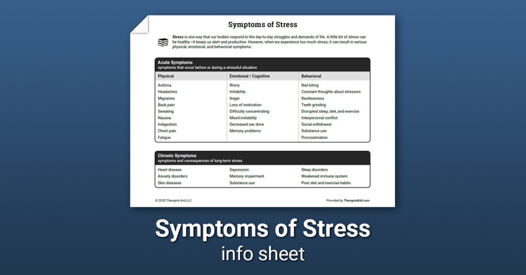 Symptoms Of Stress Worksheet Therapist Aid