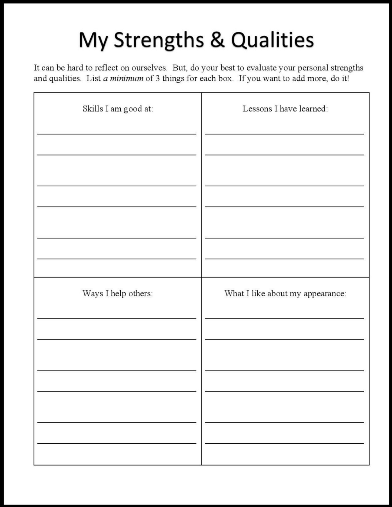 Therapist Aid Worksheets Self Esteem - TherapistAidWorksheets.net