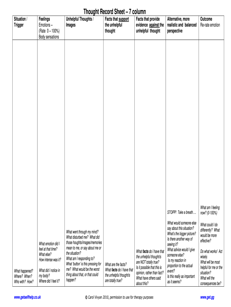 Thought Record Fill Out Sign Online DocHub