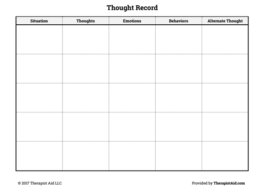 Thought Record Worksheet Therapist Aid