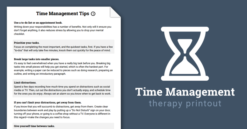 Time Management Tips Worksheet Therapist Aid