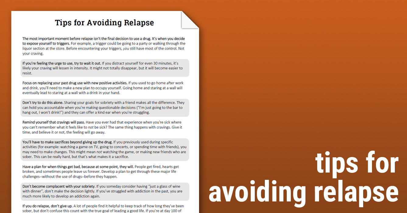 Tips For Avoiding Relapse Worksheet Therapist Aid