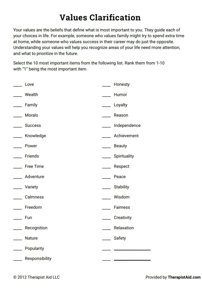 Values Clarification Worksheet Identify Important Qualities And 