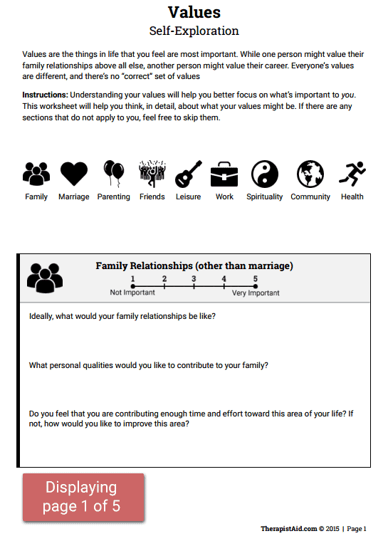 Values Self Exploration Preview Group Therapy Activities Mental 