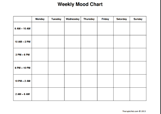 Weekly Mood Chart Worksheet Therapist Aid