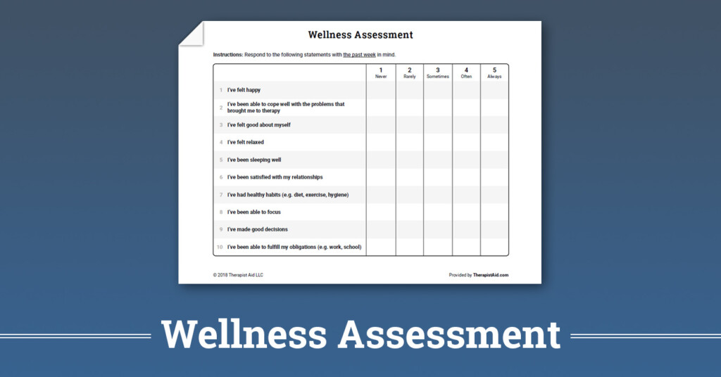 Wellness Assessment Worksheet Therapist Aid