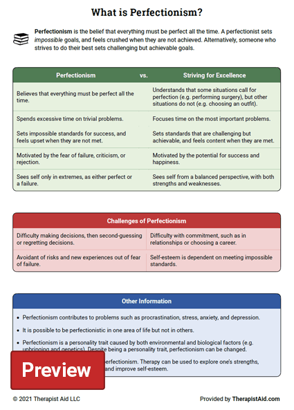 What Is Perfectionism Worksheet Therapist Aid DBT Worksheets