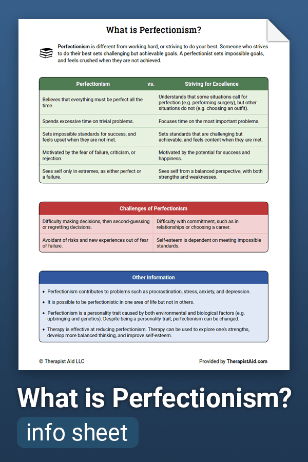 What Is Perfectionism Worksheet Therapist Aid Therapy Worksheets