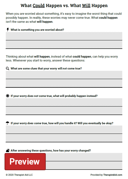 Worry Exploration Questions Worksheet Therapist Aid In 2021 